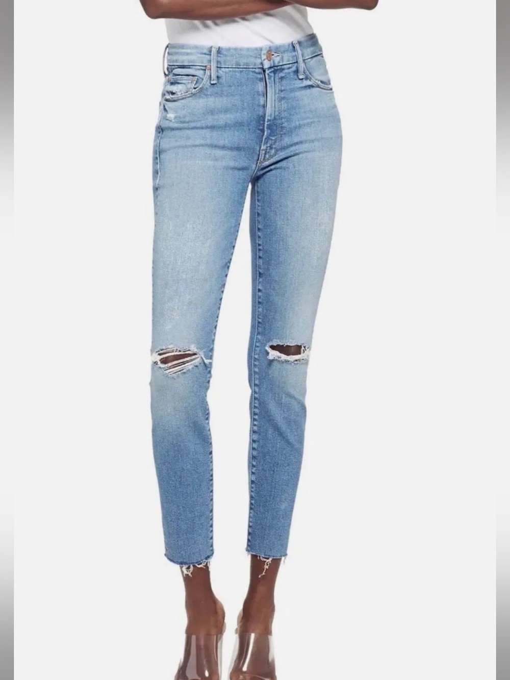 MOTHER Denim High Waisted Looker Ankle Fray Jeans Thrilling Shots Size 26